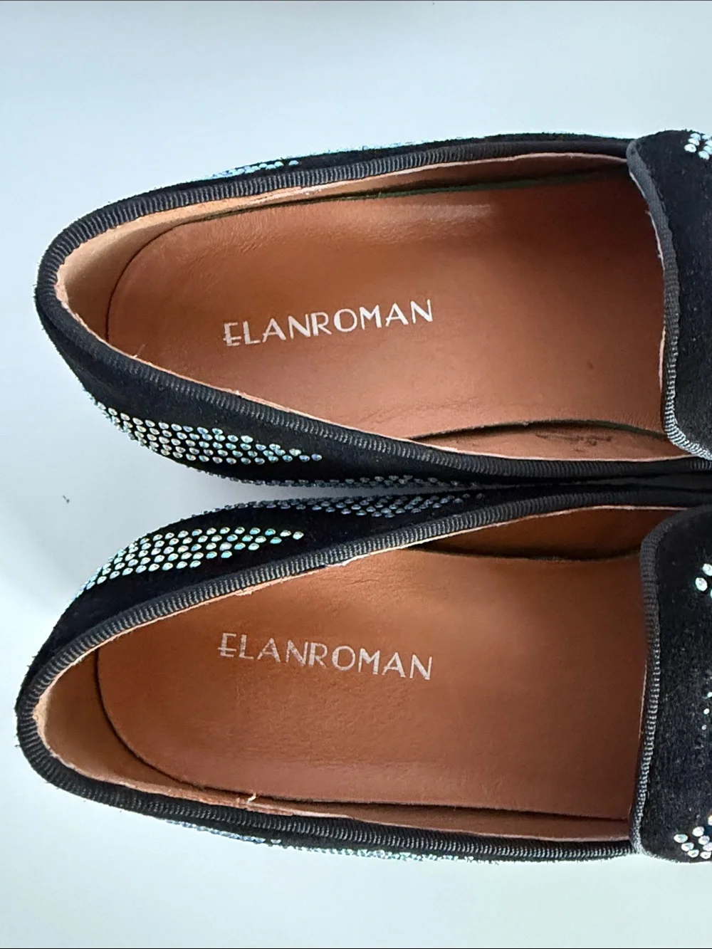 ELANROMAN Men's Loafers Leather Rhinestone Wedding Party Dress Shoes EU 46